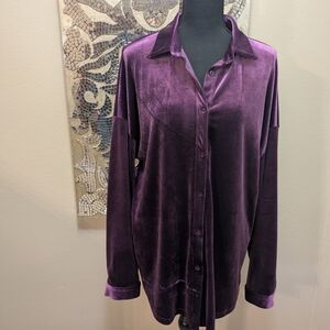 Purple Velvet Button-Up Shirt